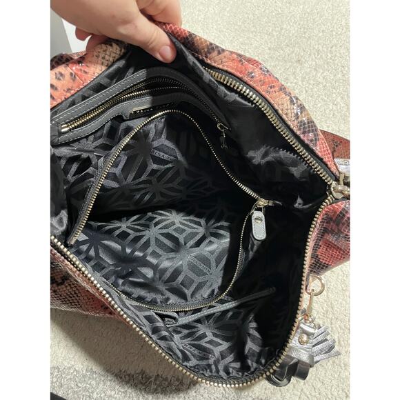 Trina Turk Womens Python-Snake Embossed Leather Shoulder Bag Pink Gray msrp 398 - Picture 3 of 10